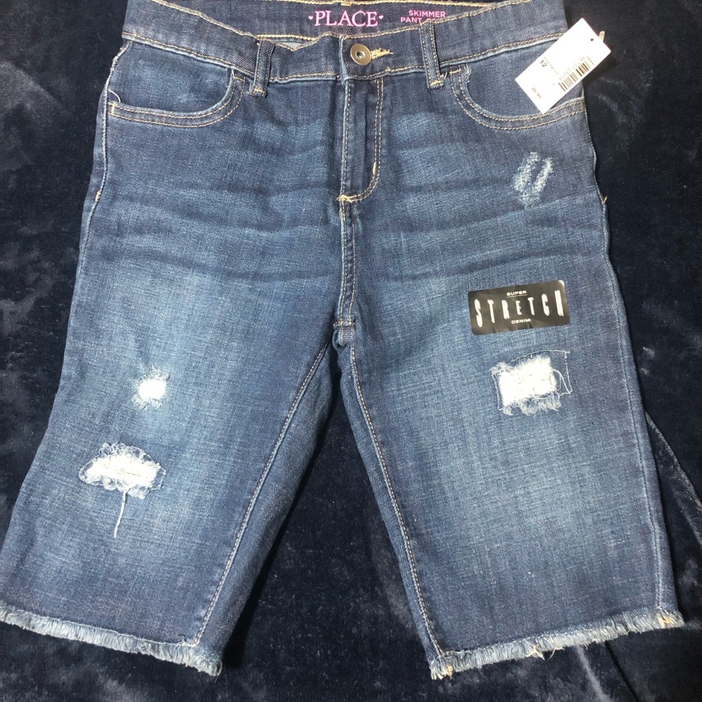 The Children's Place Girls Distressed Super Stretch Denim Skimmer Shorts NWT